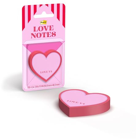 Post-it Heart Sticky Notes, Pink Heart Design with “Love Ya”, 2 in. x 1.9 in., Valentine’s Day Love Notes, 1 Sticky Note Pad with 100 Sheets