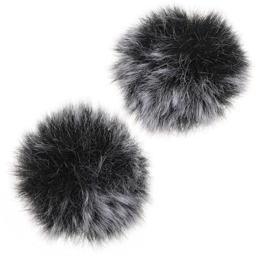SILENRADAWN 2 Pieces Windproof Microphone Covers with Noise-reducing Furry Windshield, Clip-on Lavalier Mic Protector for Live Streaming and Recording, Black and Gray 5mm Microphone