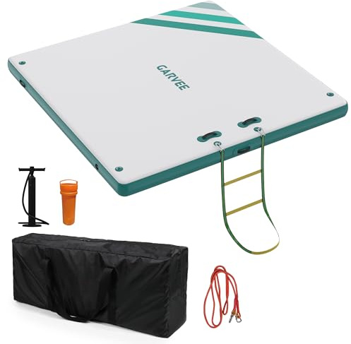 Plataforma de muelle flotante inflable de alta resistencia con superficie antideslizante, escalera de cuerda, bomba y bolsa de transporte, alfombrilla de natación multipersona para piscina, playa