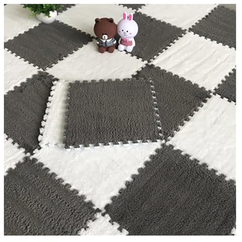 Ineinandergreifende Plüsch-Schaumstoffmatte Weiche Plüschmatte, Eva-Schaum, Puzzle-Teppich, warme Matten, ineinandergreifende Teppiche, Säuglingsteppich, 30 x 1 cm(White Grey,10Pcs)