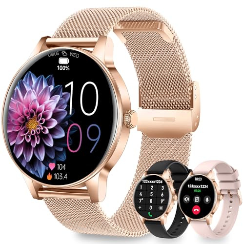 Fitdafit Smart Watches for Women, 1.27 HD Screen Round Answer/Make Call | Fitness Watch Compatible for Android iOS, Heart Rate/ Sleep/ Health Monitor, 110+ Sport Modes, IP68 Waterproof Rosegold