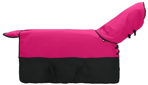 Hästfilt rosa och svart 75 cm av polyester vattentät andas vindtät med justerbar rem för stall, vide, utomhusskydd i regn och övergångssäsong