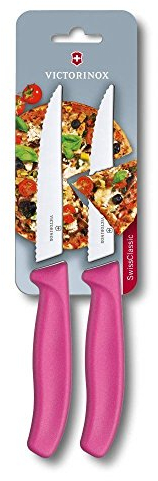 Victorinox Swiss Classic set 2 coltelli da bistecca e da pizza, coltelli da tavola con lama seghettata, 11 cm, acciaio inox, Swiss Made, rosa