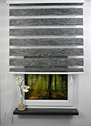 Duo-Rollo Doppelrollo Farbe dunkelgrau meliert Breite 140 Länge 250 cm mit breiter Beschwerung+ geschlossener Kassette+ Kettenzug Alternative zu Gardine oder Plissee (140)