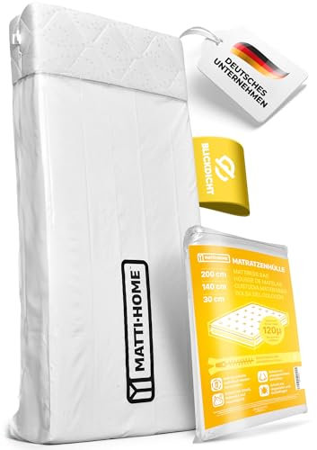 Matti-Home Matratzenhülle mit Reißverschluss – 7 Größen, blickdichte Folie weiß, extra reißfest 120µ, Schutz für Matratze bei Transport, Umzug, Aufbewahrung (140 x 200 x 30cm)