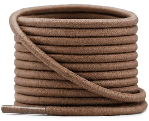 YFINE Waxed Round Shoe Laces: 2 Pairs 39 Inch Light Brown Wax Oxford Shoelaces for Dress Shoes Boots