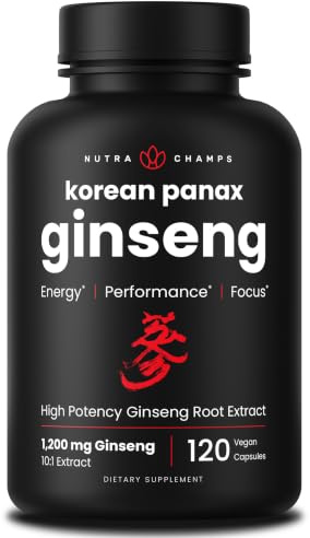 NutraChamps Korean Red Panax Ginseng Capsules | Extra Strength Ginsenosides for Energy, Focus, Performance, Vitality & Immune Support | Korean Ginseng Root Extract (120, Red)
