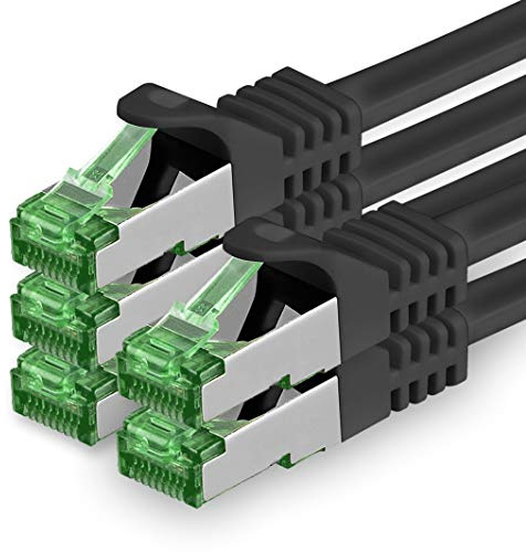 1aTTack.de 0,25 m Cat.7 nätverkskabel 5 stycken Cat7-patch-kabel LAN-kabel Ethernet RJ45 10 Gbit/s (alla internethastigheter) svart 0,25 meter