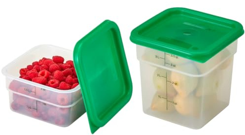 Cambro Microwave Safe & BPA-Free Food Storage Containers (2-Pack, Classic Series Square, Green Lid, 2 & 4 Qt, Commercial Grade for Food Prep, Translucent)