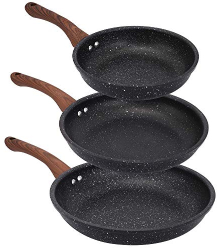 Shov Juego de 3 sartenes, sartenes universales de Aluminio, 20 cm, 24 cm y 26 cm, aptas para cocinas como por Ejemplo de inducción y lavavajillas.