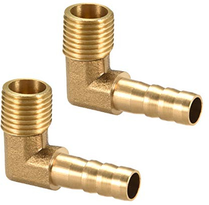 sourcing map Brass Barb Hose Fitting, 90 Degree Elbow 8mm Barbed to 1/4 PT Male Pipe Adapter Connector 2pcs