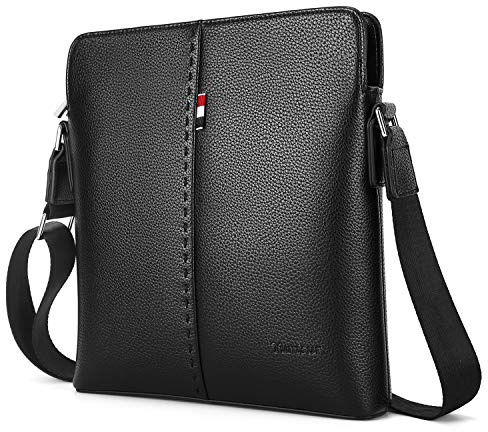 YumSur Borsa a Tracolla Borsa da Uomo, IPAD Borsa a Tracolla in Vera Pelle Morbida Business Elegante Borse Grande Zaino Borsa Messenger Tracolla Regolabile Nero, Nero, Taglia Unica Elegante, nero,