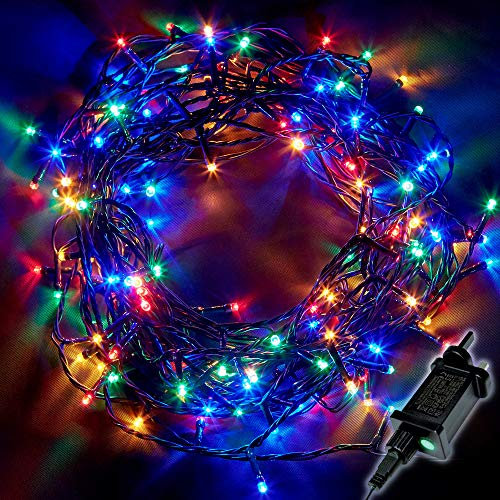 NETTA Christmas Tree Fairy Lights - 10M 100 LED Mains Powered, Waterproof Outdoor String Light, 8 Modes Plug in Lighting Outside Indoor & Outdoor Garden Xmas Decorations - Multicolour