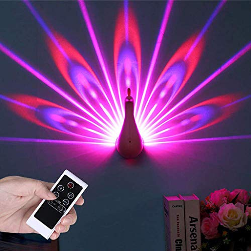 ACMHNC RGB Wandleuchte Dimmbar Mit Fernbedienung, 1W LED Pfau Wandlampe Innen Mit USB Anschluss Wiederaufladbarer, RGB-Farbwechsel Ambientlight,Timer,Für Wohnzimmer Schlafzimmer Kinderzimmer,Weiß