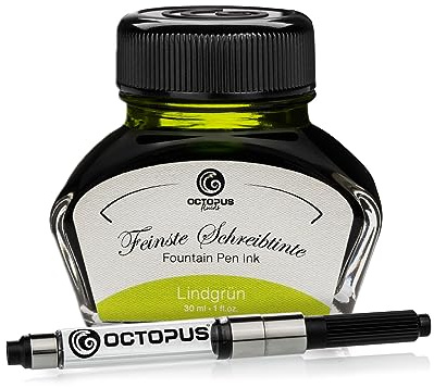 Octopus Fluids Füllhaltertinte Lindgrün, mit Tinten-Konverter, 30 ml | Mit Tinten-Konverter für Füllhalter mit Standardpatronensystem, farbintensive Schreibtinte mit schönem Shading