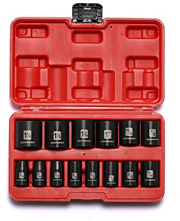 MIXPOWER 14 Stück 1/2 Zoll Antrieb Flachschlag-Steckschlüsselsatz, 3/8 Zoll bis 1-1/4 Zoll, CR-V, SAE, 6-kant, flach, 14 Stück 1/2 Zoll Dr. Shallow Socket