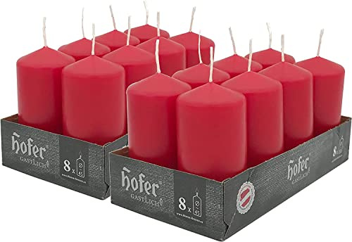 Hofer - Kleine Stumpenkerzen - 16er Set Unparfümierte Rote Kerzen - 4,5 x 9 cm - 15 Stunden langlebige Dekokerzen - Tropffreies farbiges Wachs - Rauchfreier Docht - Hergestellt in Österreich