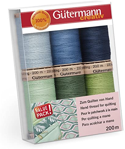Gütermann Quiltgarn Set 6 x 200 m, Baumwolle, Blau und Grün