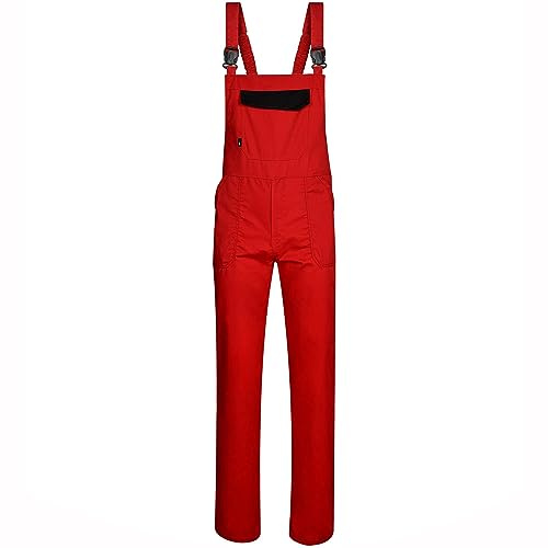 BWOLF Delta Latzhose Herren Arbeitshose Schutz-Latzhose Arbeitslatzhose Baumwolle/Polyester 5 Taschen (Rot/Schwarz, 2XL)