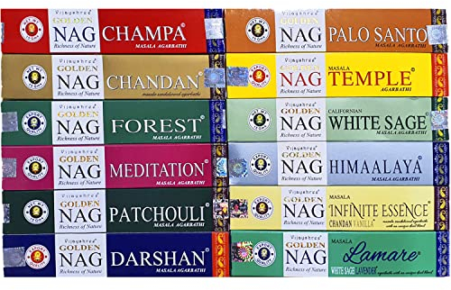 Golden Nag Confezione da 12 fragranze - 2 fragranze esclusive - 15 g x 12 scatole = 180 g