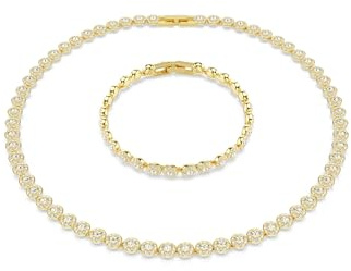 Swarovski Conjunto Una Angelic, Collar y Pulsera con Contorno de Cristales en Talla Redonda Enmarcados de Pavé Transparente, Cierre Plegable, Baño Tono Oro, Blanco