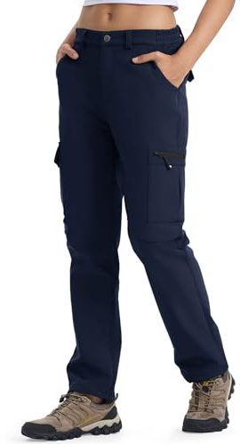 YSENTO Pantalon de randonnée en softshell pour femme - Doublure polaire imperméable, Marine, L