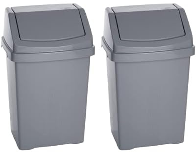 JMS we create smile (𝐒𝐞𝐭 𝐨𝐟 𝟐) Swing Bin Under Kitchen Cabinet Dust Bin Storage Bin Food Grade Plastic Swing Top Waste Rubbish Garden Compost Bin - Made in UK (Medium (25 Litre), Silver / Grey)