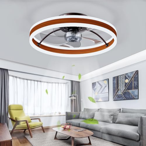Led Takfläktar med Lampor Vändbar Fjärrkontroll, Modern Sovrum Taklampa för Fläkt Tyst 6 Hastigheter Dimbar Små Tak för Fläktljus för Vardagsrum, Brun 50CM