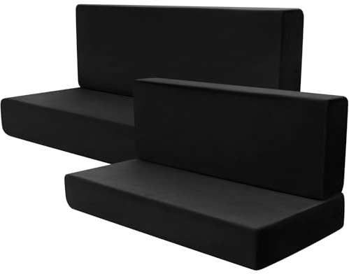 Buryeah 4 Pcs RV Dinette Cushion Covers Booth Set Furniture Protector for Sofa Seat Camper Car Couch, 2 Backrest and 2 Bench Cover(Black,Velvet)
