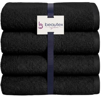 BEAUTEX Gästehandtücher 4er Set 30x50 Schwarz 550 g/m² | Ideal für Familie und Bad, 100 % europäische Baumwolle, Oeko-Tex, weich, saugstark und langlebig.