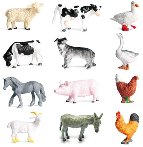 RUSON 12 Pcs Farm Animals Figures Toys, Realistic Mini Farm Barn Animal Figurines Cake Topper Toy Set Christmas Birthday Easter Egg Gift Party Supplies for Kids Toddlers