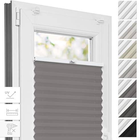 Estika Thermo Plissee ohne Bohren - 35 x 50 cm - Farbe: Grau - Fensterrollos für innen, Plissee Verdunklung, Plissee Blickdicht, Rollos für Fenster ohne Bohren