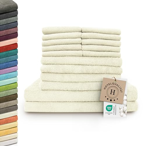 ZOLLNER 16 teiliges Handtuch Set bestehend aus 10 Gästehandtüchern (ca. 30 x 50 cm), 4 Handtücher (ca. 50 x 100 cm), 2 Badetücher (ca. 70 x 140 cm), weich und