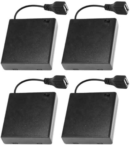 LIAMGUS 4 Pcs 4 AA Battery Holder USB Switch, USB Female Socket, 4 x 1.5V AA Battery Box Holder