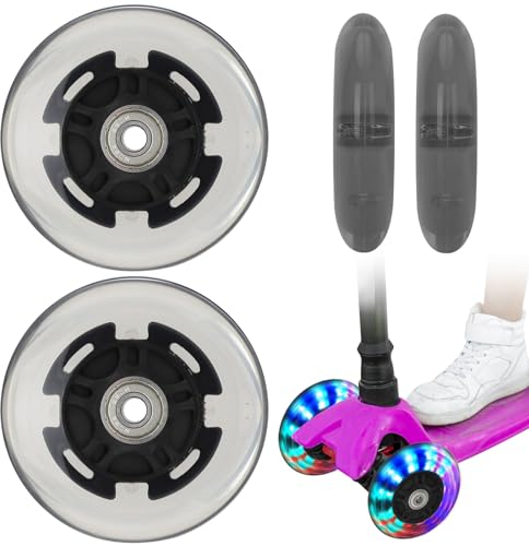 Ruote Luminose LED, 2 Ruote per Scooter LED, Ruote Sostitutive per Scooter da 80 mm, Ruote Scooter Acrobatiche Ruote Luminose LED con Abec 7 Cuscinetti Sfera, per Tutti I Tipi Di Scooter (Black-80mm)