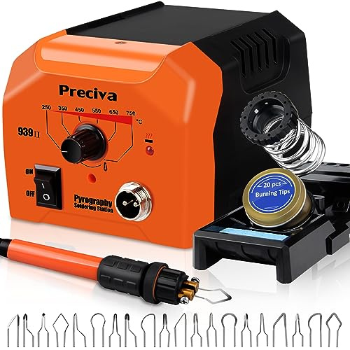 Kit de Pirograbador de Madera,Preciva 40W/220V Máquina de Pirografía de Temperatura Ajustable,Soldador Pirografo Electrico Profesional para Madera,Cuero y Corcho. (1)