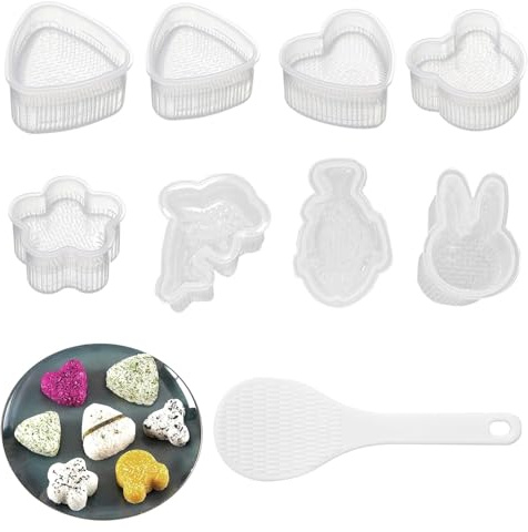 YanBous Kit de 9 Pièces pour Onigiri & Sushi Incluant une Cuillère à Riz - Sushi Maker Polyvalent, Moules Triangulaires et Spéciaux Réutilisables, Nettoyage Facile, Pour Débutants & Professionnels