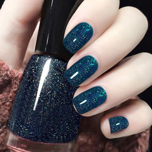 Glitter Nail Polish, Dark Blue Nail Varnish, Diamond glitter Quick Dry nail polish No UV Lamp Curing, Non-Toxic, Long Lasting, Chip Resistant, Quick Drying, navy nail vanish polish (20#)
