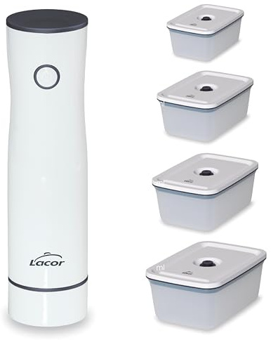 Lacor 69698 - Bomba de Vacío Smart + 4 Recipientes, Inalámbrica, Automática | Para un uso práctico y profesional en cocina; con 2,5 L de capacidad, ideal para cocina profesional y uso diario en casa