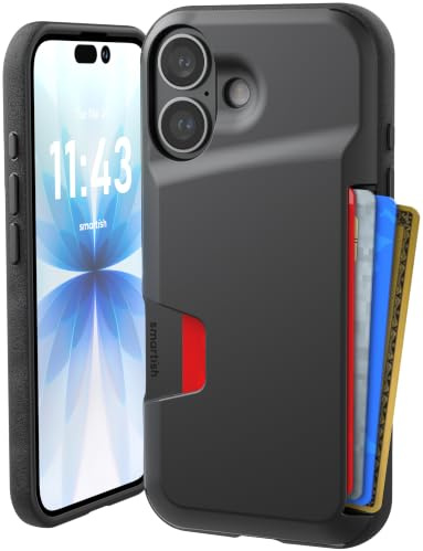 Smartish® iPhone 16 Wallet Case - Wallet Slayer Vol. 1 [Slim + Protective] Credit Card Holder - Drop Tested Hidden Flip Card Slot Cover Compatible with Apple iPhone 16 - Black Tie Affair