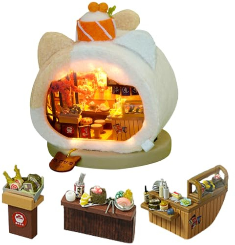 TOPBSFARNY 3D Holz Buchständer Puzzle DIY Puppenhaus Holz Plüsch Patchwork Nook Modellbausatz mit LED-Licht für Erwachsene zum Bauen Kreativität Weihnachten Halloween