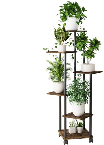 Venhvorer 6 Etagen Pflanzenständer Blumenständer Draußen, 137cm Mehrstöckig Blumenständer Pflanzenständer Blumenbank Blumentreppe Pflanzentreppe Standregal für Innen Garten Balkon Deko