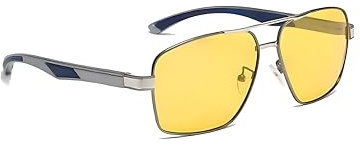 DJStar Night Vision Polarized Driving Glasses for Men and Women Anti Glare Eyewear Yellow Lens Metal Frame Sunglasses, Polarized UV400 Protection Glasses