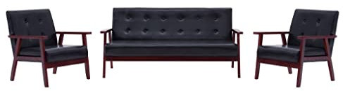 CINDERFUL 3-TLG. Sofagarnitur Schwarz Kunstleder,Bequeme Couchgarnitur im skandinavischen Design Perfekt zum Entspannen, Fernsehen und Lesen Möbel, Wohnzimmer