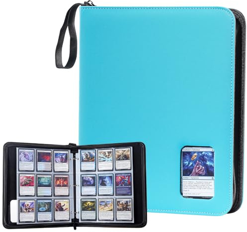 ProCase Álbum de Cartas Coleccionables, Archivador para 900 Cartas 50 Páginas Carpeta con Cremallera para Tarjetas Coleccionables -Azul