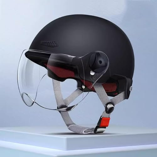OZXDKJ Mit Visier Vintage Open Face Motorrad Helme, Motorradhelm, Motorrad Halbhelme DOT/ECE-Zulassung, Offener Helme Herren Damen, Motorrad Jethelme, Motorrad Helme Für Chopper Scooter,AA