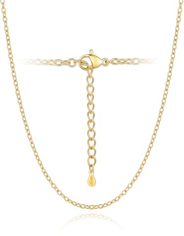 Silvora Chaine Plaqué Or Femme Fine 2,5mm en Acier Inoxydable 55cm+5cm