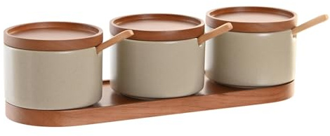 AZUCARERO SET 3 RUBBERWOOD PORCELANA 29X10X7 BEIGE