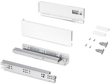 Emuca - Schubladen-Kit für Küche und Bad, Höhe 93mm, Tiefe 300mm, 30 Kg, sanftes Schließen, Panels nicht enthalten, Stahl, Weiß
