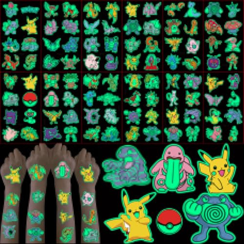 Leuchtende Tattoos für Kinder, 12 Blätter Temporäre Tattoo Set, Tattoos zum Aufkleben für Jungen Mädchen Kindergeburtstag Mitgebsel Festival Party Deko